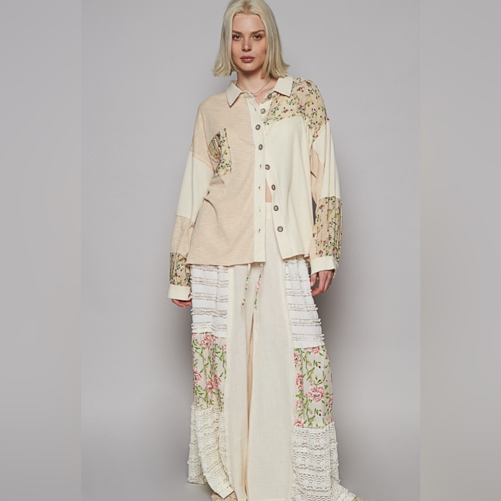 POL Floral & Waffle Knit Mixed Media Shacket ~ Perfect for Layering Year Round - Picture 7 of 16